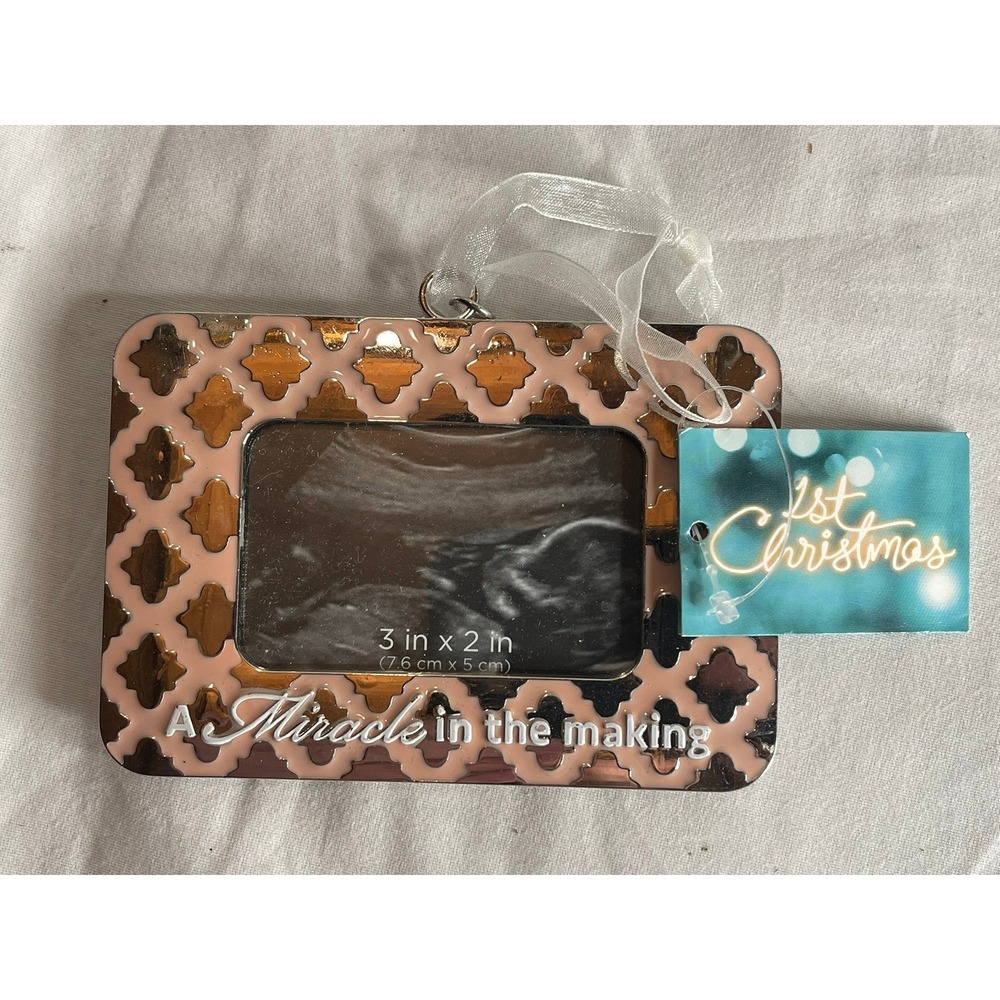 St Nicholas Square 1st Christmas Sonogram Frame Ornament Rose Gold 54STXBM03H